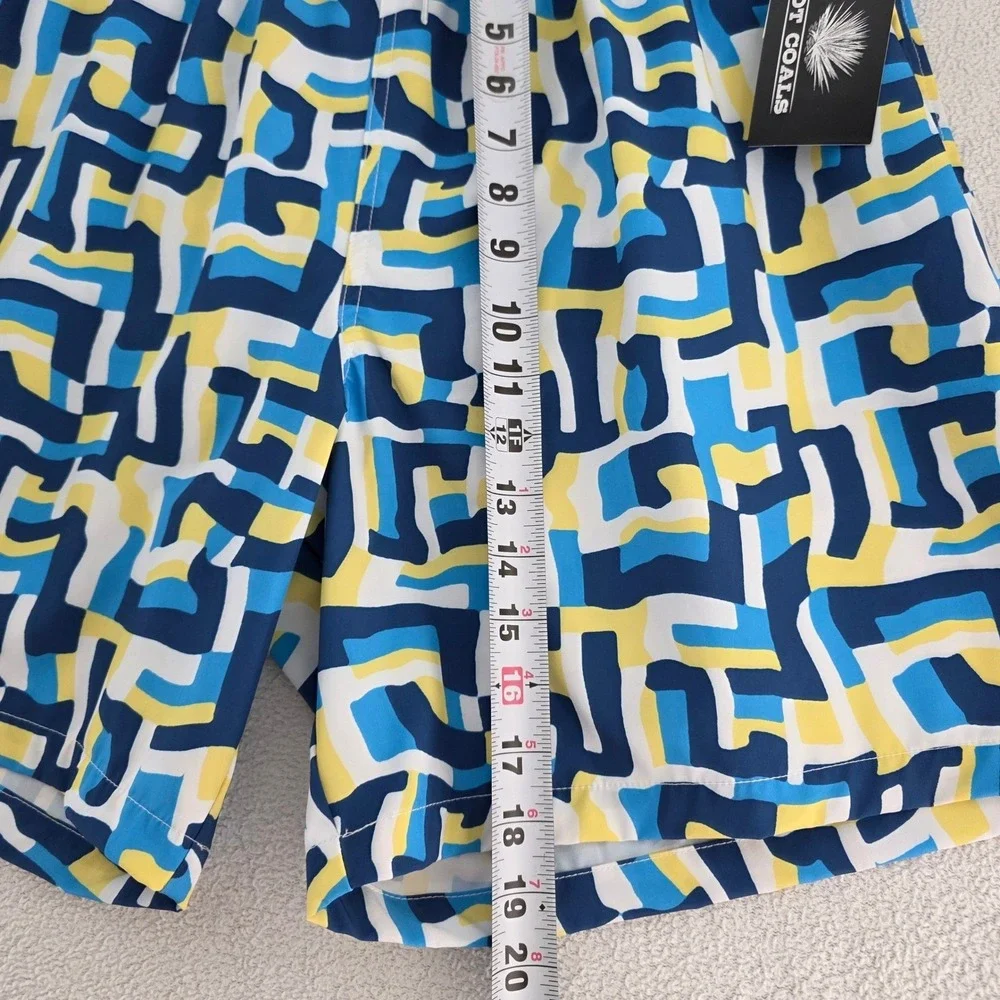 Hot‎ Coals Mens XL Swim Trunks Blue Yellow Geometric Maze Quick Dry UPF 50+ NWT